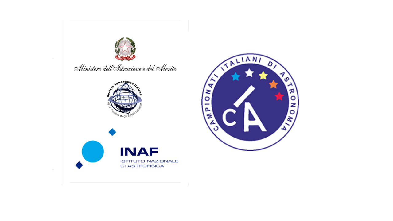 Logo Campionati Italiano Astronomia e loghi organizzatori: Ministero dell'Istruzione e del merito - SaIt - IINAF