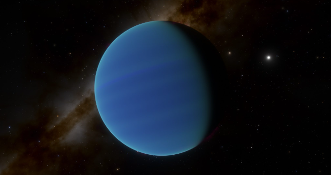 Artist's impression of the icy exoplanet Kepler-10c, observed by the Harps-N spectrograph installed on the Telescopio Nazionale Galileo (TNG). Credits: Inaf