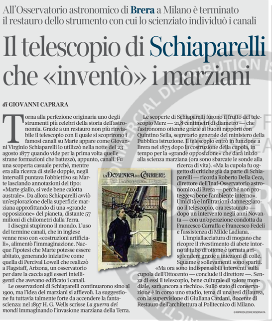 Immagine articolo Giovanni Caprara del 15 giugno 2025 - Il telescopio di Schiaparelli