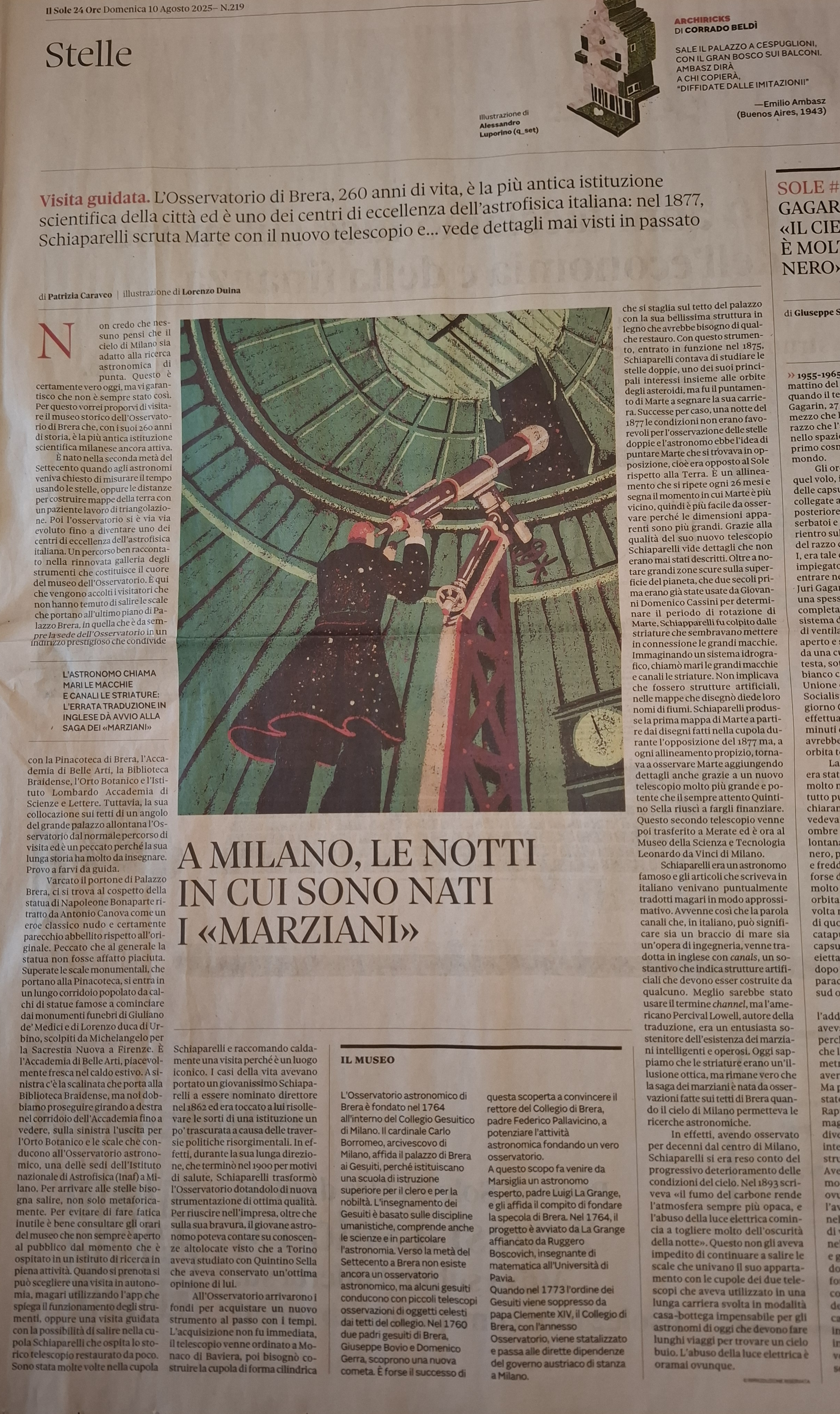 Articolo di Patrizia Caraveo sul Sole 24 Ore del 10 agosto 2025