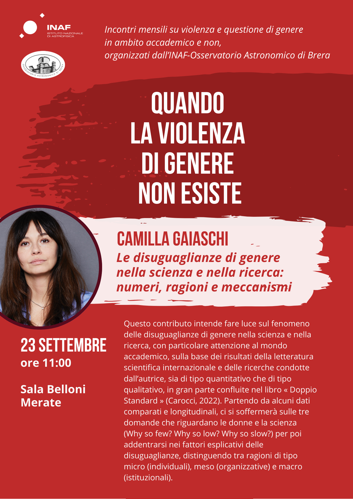 Locandina dell'incontro con la ricercatrice Camilla Gaiaschi - 23 settembre 2025 - Sala Belloni - Merate (LC)