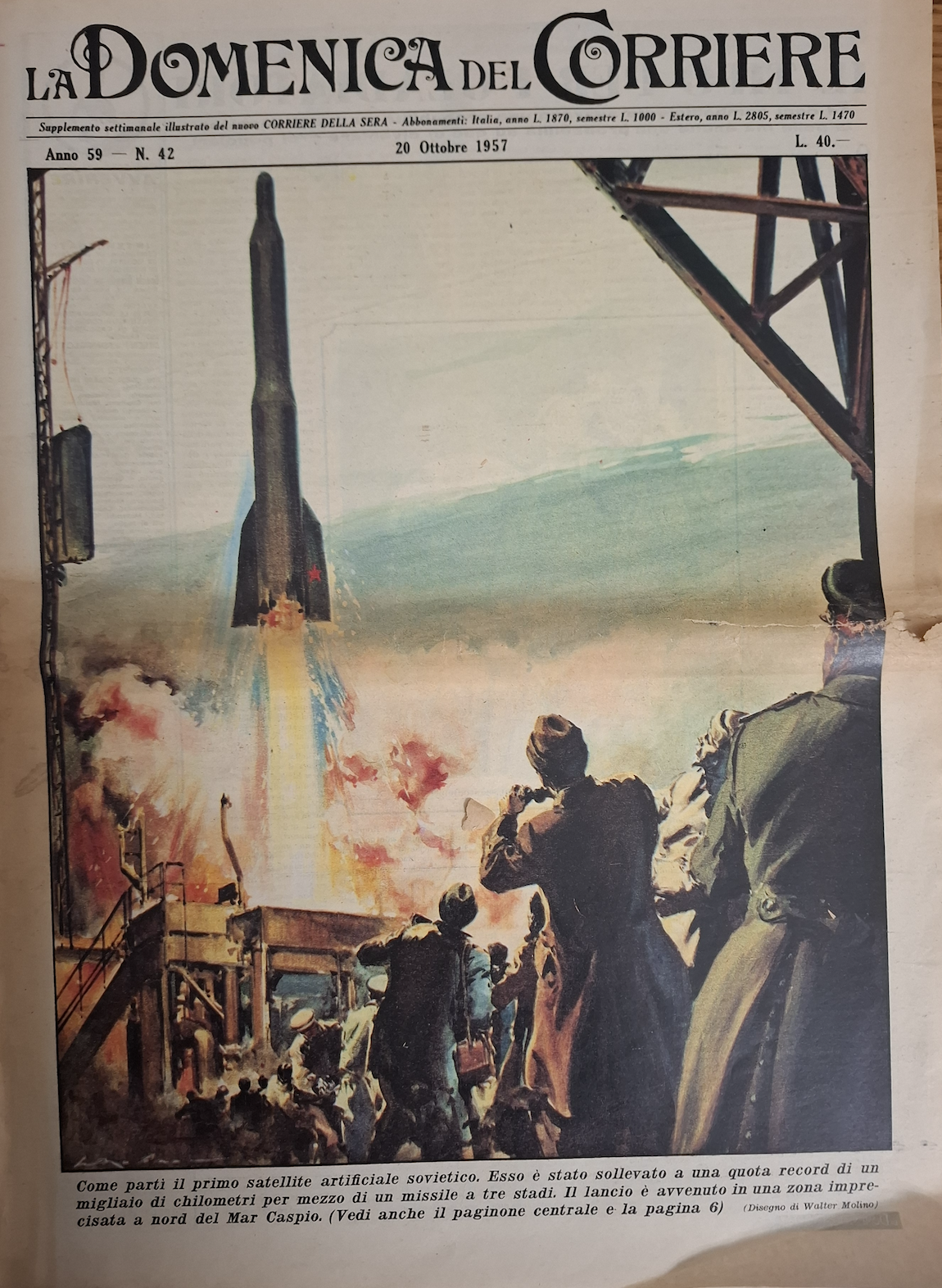 Conferenza Amalia Ercoli Finzi (29/01/2026) - La copertina della Domenica del Corriere del 20 ottobre 1957 con la notizia del lancio dello Sputnik - Crediti: INAF-OAB