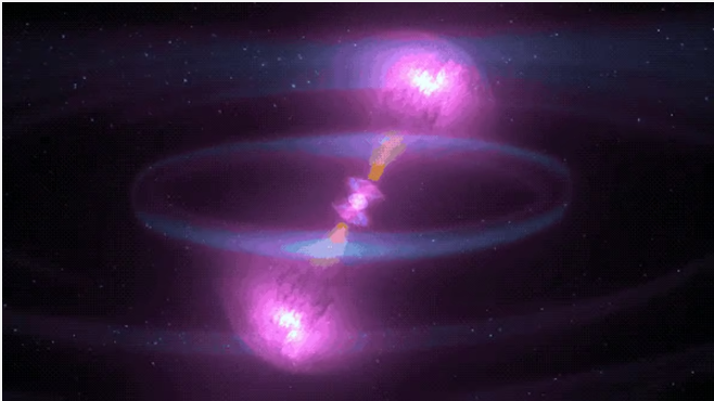 Un lampo di raggi gamma che mostra i getti stretti e ad alta energia. Crediti: Nasa - Potete vedere l'animazione al link di Media Inaf.