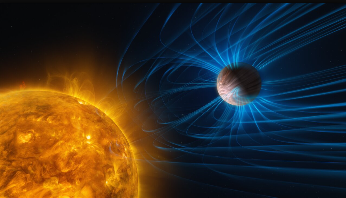 Artist’s impression of an exoplanet with a magnetic field (Crediti: ESO/M. Kornmesser, L. Calçada)