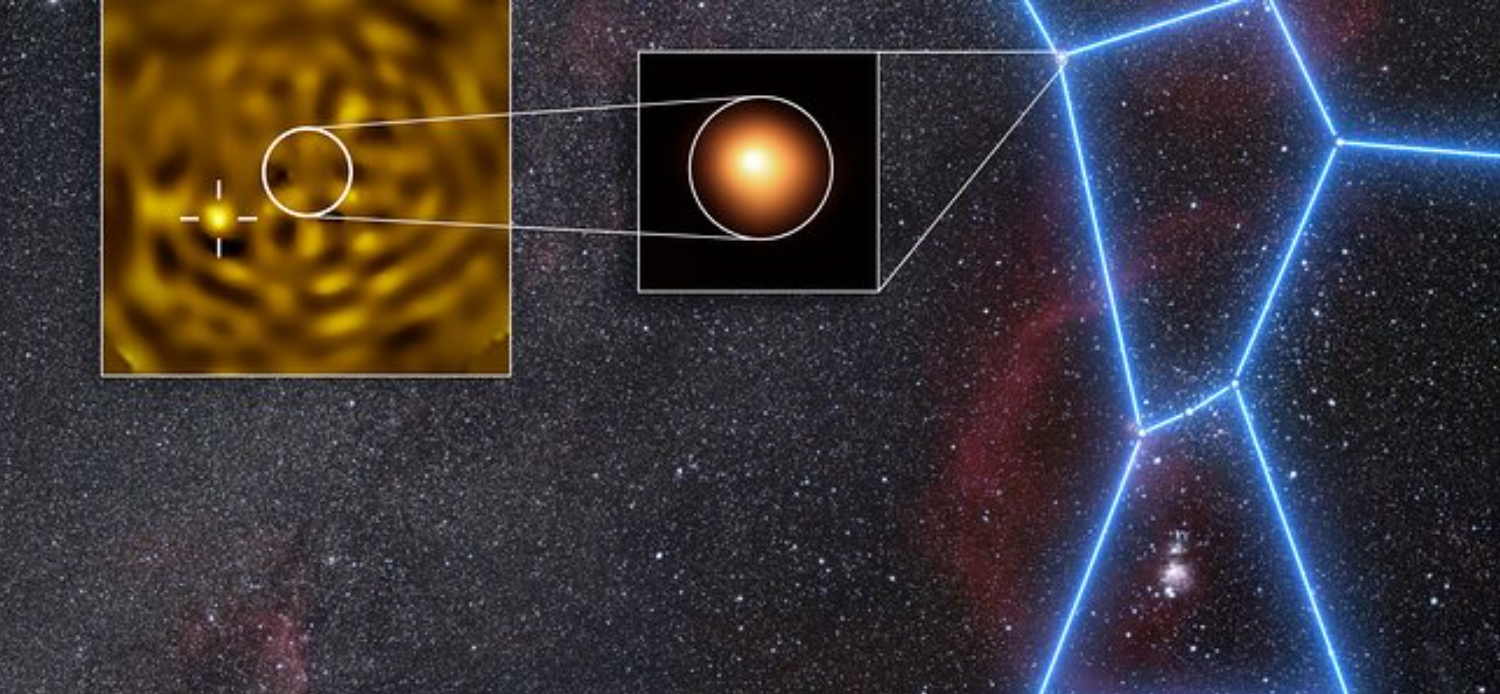 Immagini VLT di Betelgeuse e della sua compagna - Crediti: ESO/M. Montargès et al. Background: N. Rissinger (skysurvey.org)