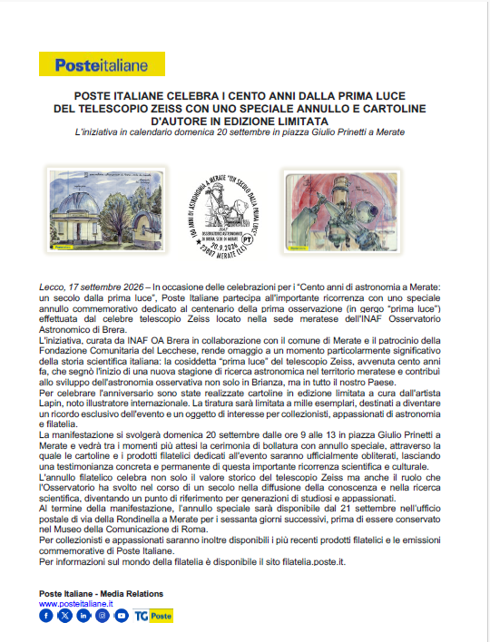 Il comunicato stampa delle Poste Italiane.